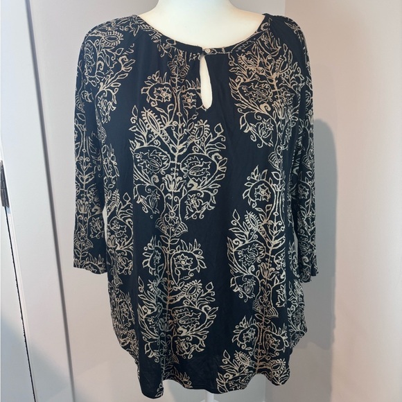 Lucky Brand Black & White Floral Boho Peasant Top – Women’s Plus 1X - Picture 1 of 9